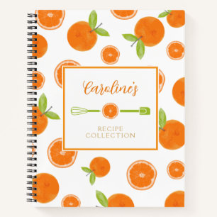 Cuaderno Recetario de Acuarela de Naranjas y Rodajas Preppy