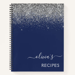 Cuaderno Recetario de cocina Monograma de brillo azul marin