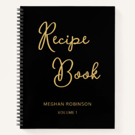 Cuaderno Recetario de cocina Monograma femenino negro y dor