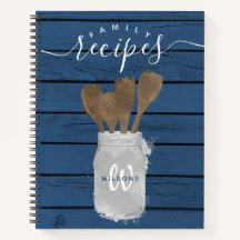 Recetario de Cuchara de Tarro de Madera Azul Rústi