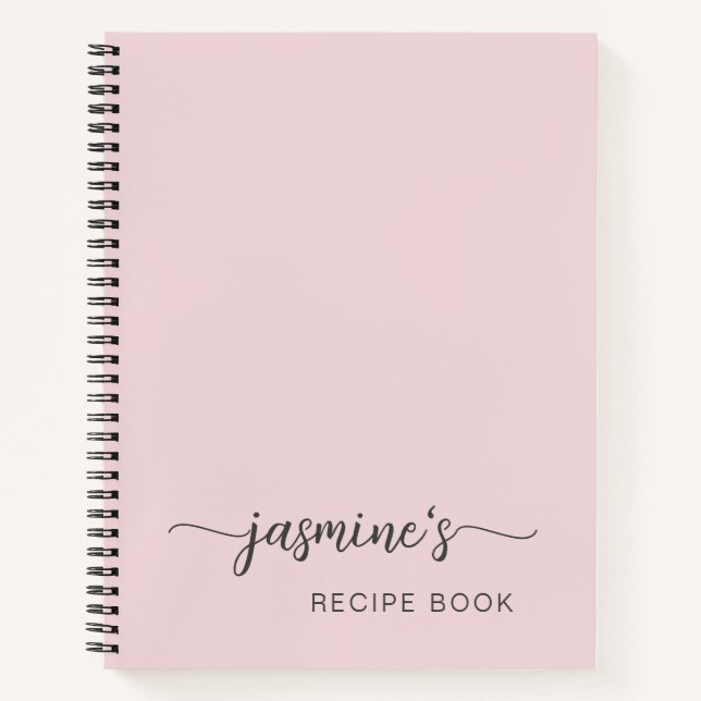 Cuaderno Recetario de firma de color rosa sonrosado simple  (Anverso)