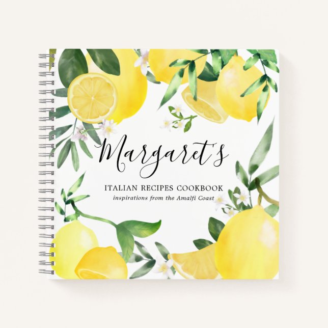 Cuaderno Recetario de limón amarillo de verano elegante (Anverso)