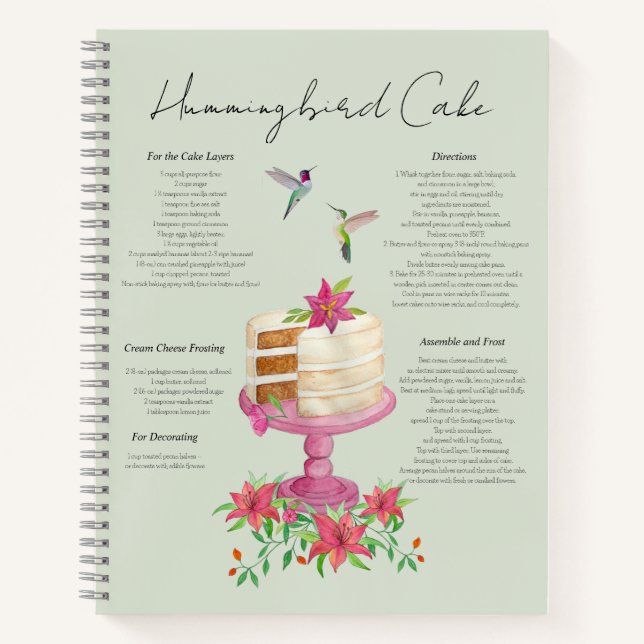 Cuaderno Recetario de Torta de Colibrí (Anverso)