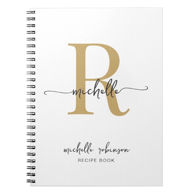 Cuaderno Recetario Elegante Femenino de Oro Blanco Monogram (Frente)