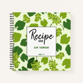 Cuaderno Recetario en Blanco Personalizado de Uvas y Hojas