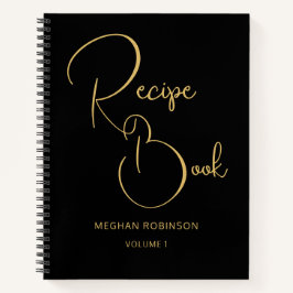 Cuaderno Recetario Negro y Dorado con Monograma Femenino