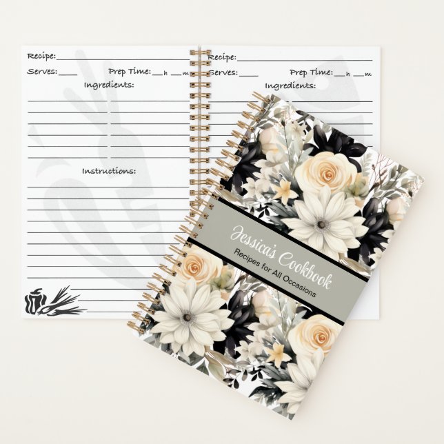 Cuaderno Recetario personalizado con flores B&N (Interior)