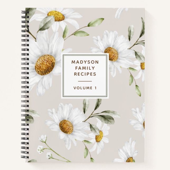 Cuaderno Recetario Personalizado de Flores de Daisy para la (Anverso)