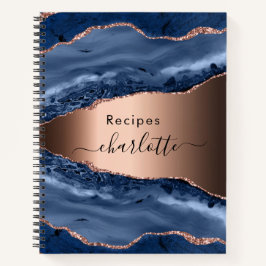 Cuaderno Recetas agate azul rosa de mármol oro guión de nom