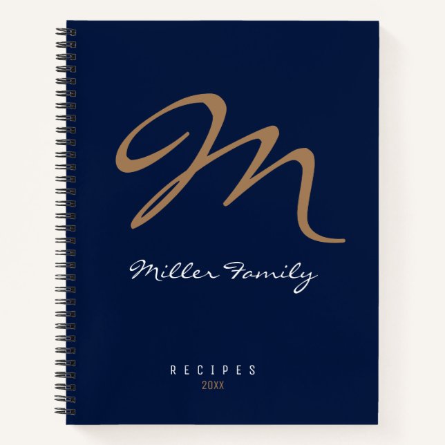 Cuaderno Recetas azul oscuro monogramado (Anverso)