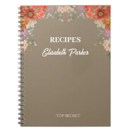 Cuaderno Recetas de cocina de libro de cocina floral rústic