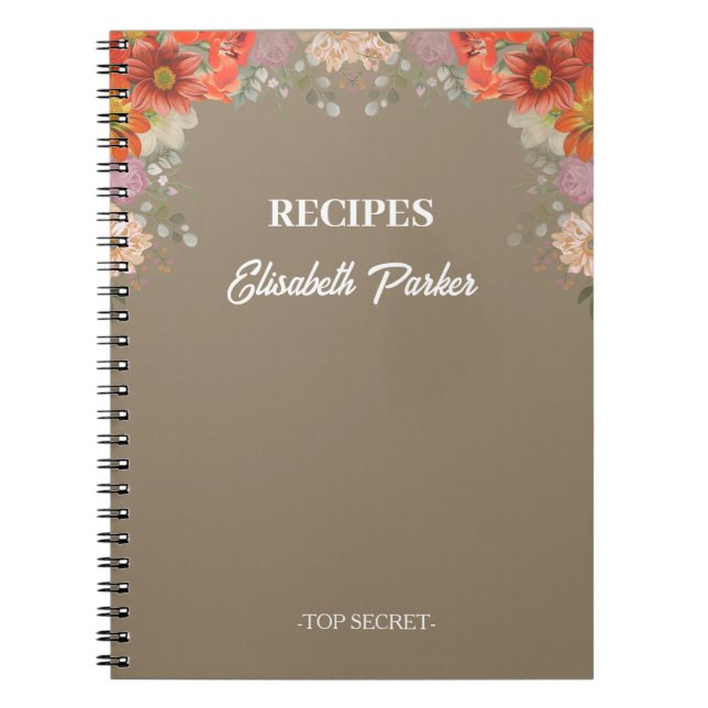 Cuaderno Recetas de cocina de libro de cocina floral rústic (Frente)