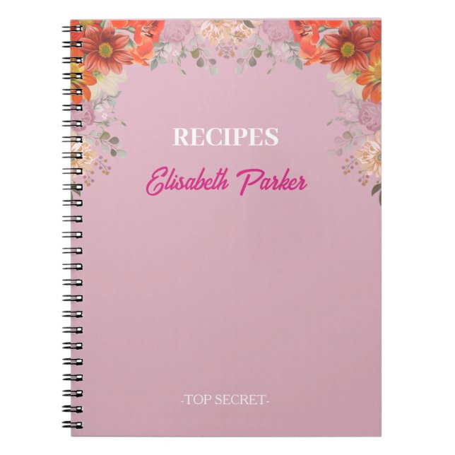 Cuaderno Recetas de cocina de libro de cocina floral rústic (Frente)