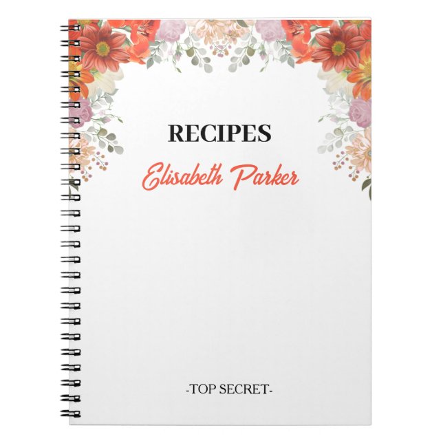 Cuaderno Recetas de cocina de libro de cocina floral rústic (Frente)