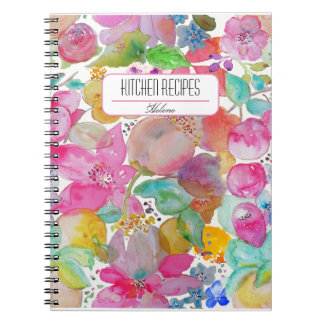 Cuaderno Recetas de cocina Flores de acuarela Personalizado