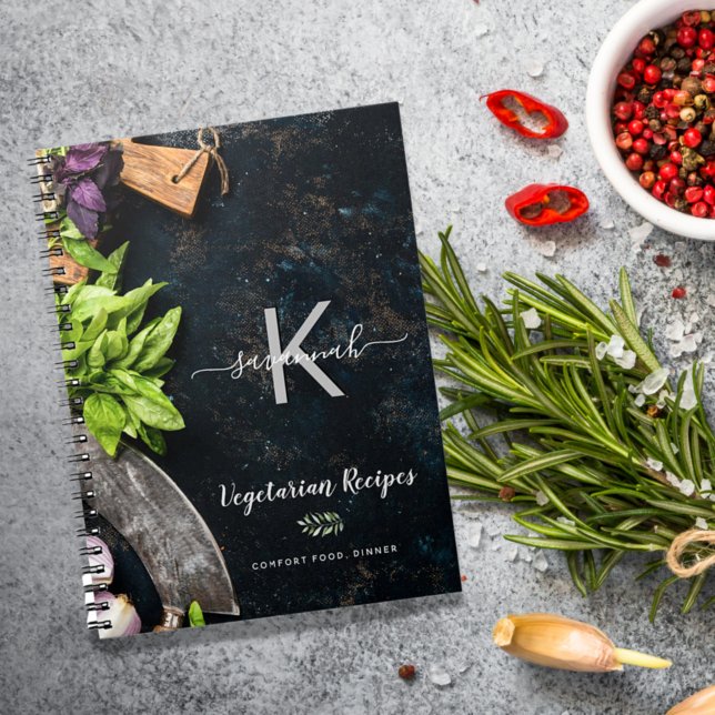 Cuaderno Recetas de cocina vegetariana rústica monogramo (Subido por el creador)