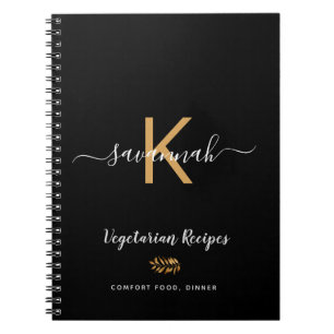 Cuaderno Recetas de comida vegetariana negra monogramadas