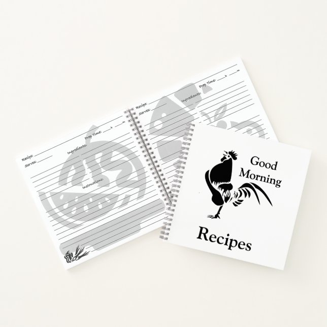 Cuaderno Recetas de desayuno de silueta de gallo negro (Interior)