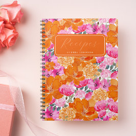 Cuaderno Recetas de Desayuno Nupcial Floral Rosa Brillante 