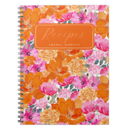 Cuaderno Recetas de Desayuno Nupcial Floral Rosa y Naranja
