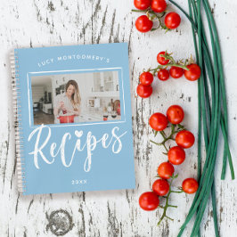 Cuaderno Recetas de escritura a mano en azul polvo y blanco