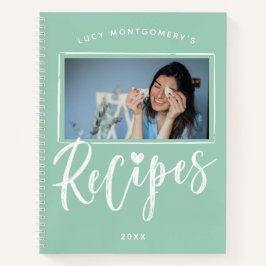 Cuaderno Recetas de fotos en escritura de pincel verde ment