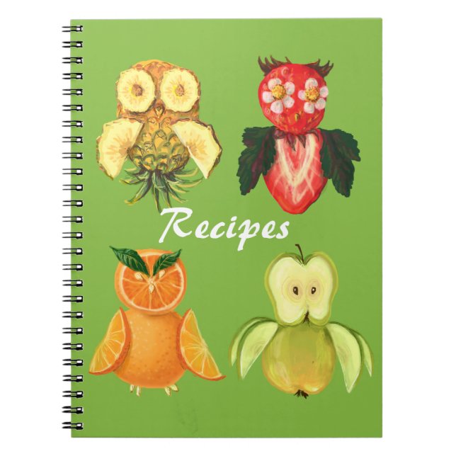 Cuaderno Recetas de frutas -búhos lindos (Frente)