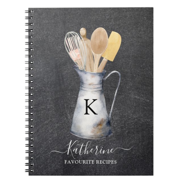 Cuaderno Recetas de jarra de utensilios de cocina con monog (Frente)