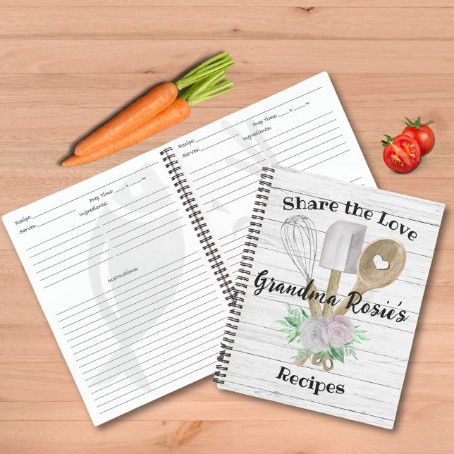 Cuaderno Recetas de la abuela | Compartir amor personalizad (Share the Love Custom Recipe Notebook for Grandma's recipes, or personalize for Mom or anyone else.)