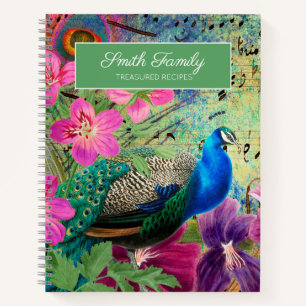 Cuaderno Recetas de la familia del elegante pavo real vinta
