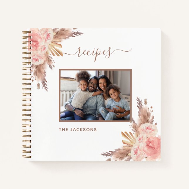 Cuaderno Recetas de la familia foto pampas hierba rosa flor (Anverso)