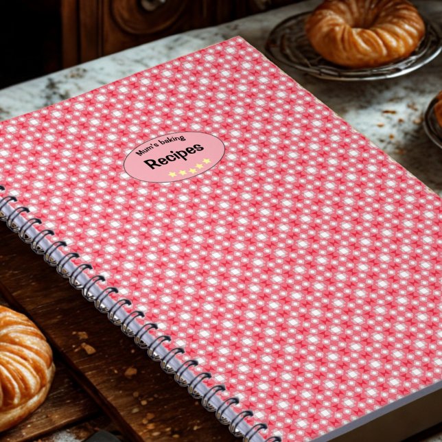 Cuaderno Recetas de mamá patrón geométrico rojo personaliza (Subido por el creador)