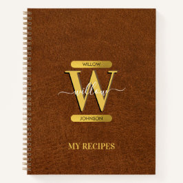 Cuaderno Recetas de Monograma Antiguo Faux Leather & Gold