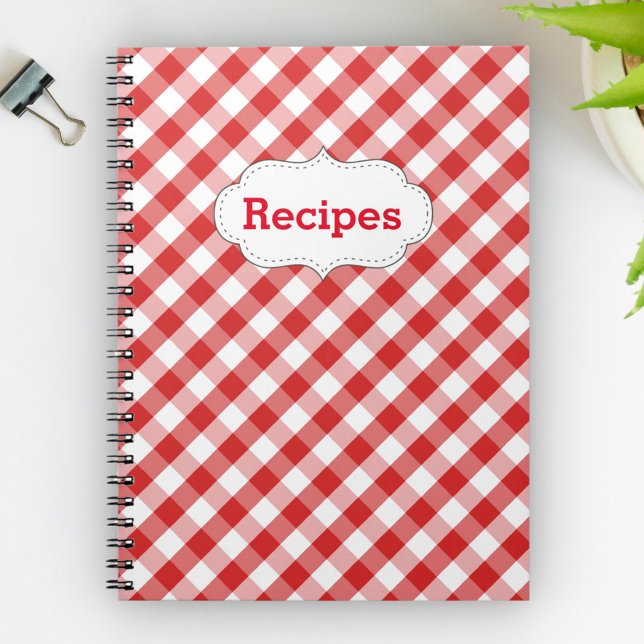 Cuaderno Recetas de Patrón de Gingham Rojo Elegante (Subido por el creador)