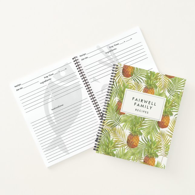 Cuaderno Recetas de patrón de palma y piña tropical (Interior)