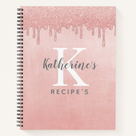 Cuaderno Recetas de Purpurinas de goteo en monograma rosa d
