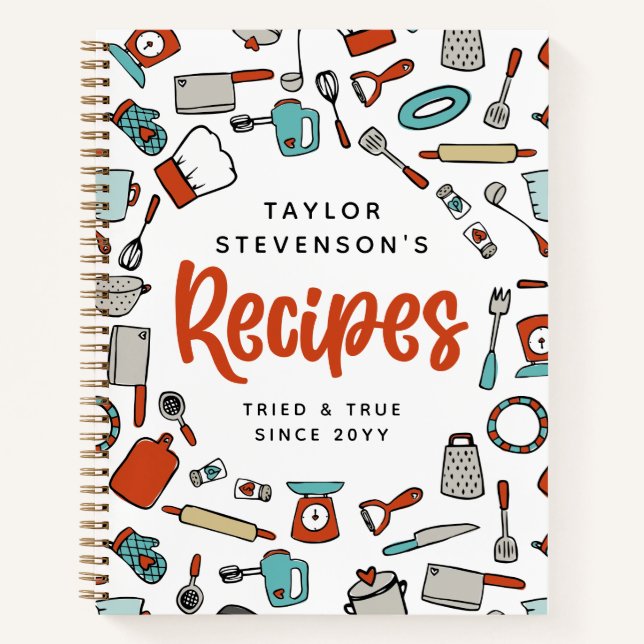 Cuaderno Recetas de utensilios de cocina de color turquesa  (Anverso)