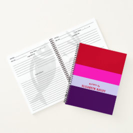 Cuaderno Recetas del patrón de rayas rojas, rosas y moradas