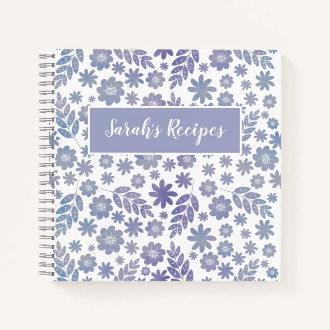 Cuaderno Recetas del patrón floral de gris y lavanda (Anverso)