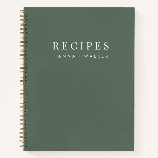 Cuaderno Recetas | Elegante receta verde forestal Minimalis (Anverso)