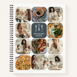 Cuaderno Recetas familiares de Collage de fotos gris pizarr