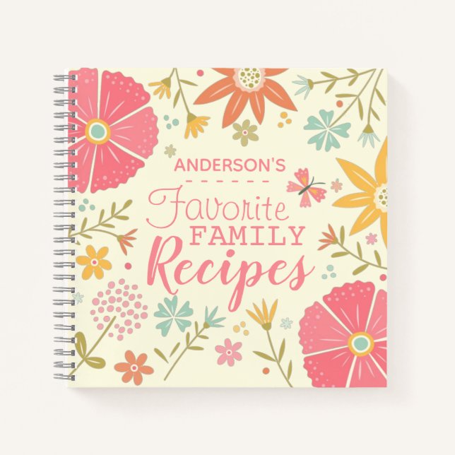 Cuaderno Recetas familiares florales personalizadas (Anverso)