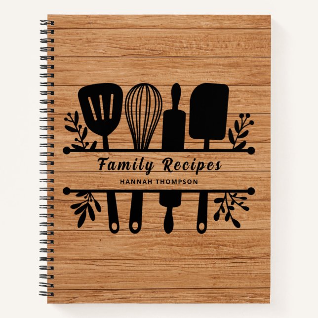 Cuaderno Recetas familiares personalizadas rusticas de libr (Anverso)