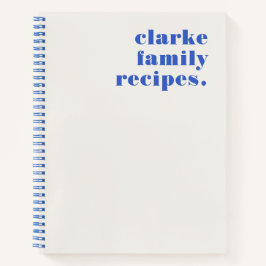 Cuaderno Recetas familiares Tipografía retro vintage azul r