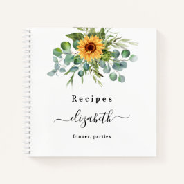Cuaderno Recetas girasol eucalipto nombre del guión verde