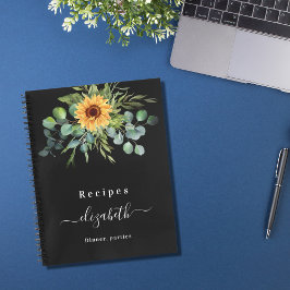 Cuaderno Recetas girasol eucalipto nombre negro verde