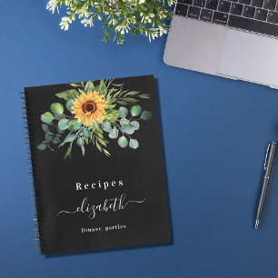 Cuaderno Recetas girasol eucalipto nombre negro verde