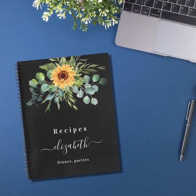 Cuaderno Recetas girasol eucalipto nombre negro verde (Subido por el creador)