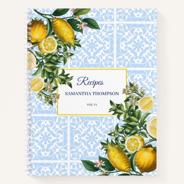 Cuaderno Recetas italianas de azulejos azules y duchas de n (Anverso)