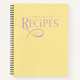 Cuaderno Recetas Modernas Elegantes Personalizadas Amarilla